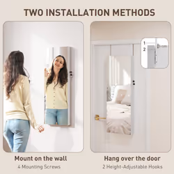 HOMCOM Door Hanging or Wall Mounted Jewellery Cabinet w/ Mirror Black Lining - Additional view 5