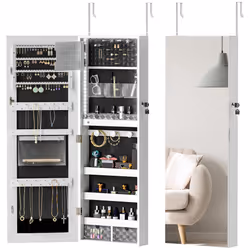 HOMCOM Door Hanging or Wall Mounted Jewellery Cabinet w/ Mirror Black Lining - Additional view 6