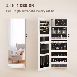 HOMCOM Door Hanging or Wall Mounted Jewellery Cabinet w/ Mirror Black Lining - Additional view 7