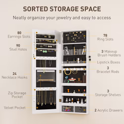HOMCOM Door Hanging or Wall Mounted Jewellery Cabinet w/ Mirror Black Lining - Additional view 8