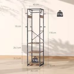 HOMCOM Clothes Rail with Storage Shelf and Hooks, Clothes Rack, Rustic Brown
