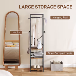 HOMCOM Clothes Rail with Storage Shelf and Hooks, Clothes Rack, Rustic Brown