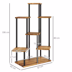 Outsunny 5 Tier Plant Stand, Tall Steel Wood Plant Shelf, Carbonised Finish