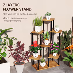 Outsunny 5 Tier Plant Stand, Tall Steel Wood Plant Shelf, Carbonised Finish