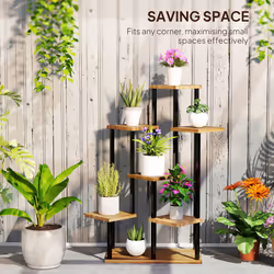 Outsunny 5 Tier Plant Stand, Tall Steel Wood Plant Shelf, Carbonised Finish - Additional view 5