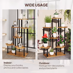 Outsunny 5 Tier Plant Stand, Tall Steel Wood Plant Shelf, Carbonised Finish - Additional view 6