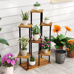 Outsunny 5 Tier Plant Stand, Tall Steel Wood Plant Shelf, Carbonised Finish - Additional view 7