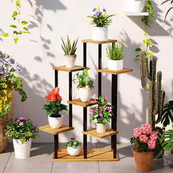 Outsunny 5 Tier Plant Stand, Tall Steel Wood Plant Shelf, Carbonised Finish - Additional view 8