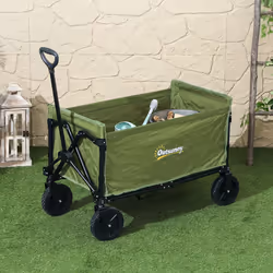 Outsunny 120L Folding Collapsible Wagon with Adjustable Handle, Green