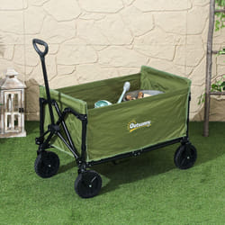 Outsunny 120L Folding Collapsible Wagon with Adjustable Handle, Green
