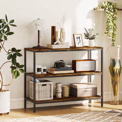 HOMCOM Industrial Console Table with 3-Tier Storage Shelves Rustic Brown