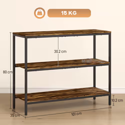 HOMCOM Industrial Console Table with 3-Tier Storage Shelves Rustic Brown