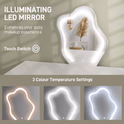 HOMCOM Dressing Table with LED Leaf Shape Mirror and 5 Drawers, White