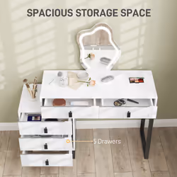 HOMCOM Dressing Table with LED Leaf Shape Mirror and 5 Drawers, White - Additional view 4