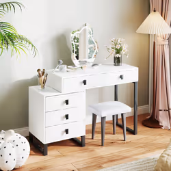 HOMCOM Dressing Table with LED Leaf Shape Mirror and 5 Drawers, White - Additional view 7
