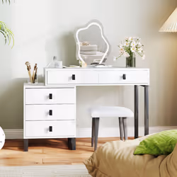 HOMCOM Dressing Table with LED Leaf Shape Mirror and 5 Drawers, White - Additional view 8