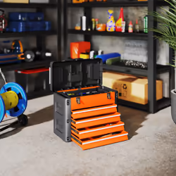 HOMCOM 4 Drawers Large Tool Box, Steel Toolbox with Handle, Orange