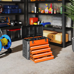 HOMCOM 4 Drawers Large Tool Box, Steel Toolbox with Handle, Orange