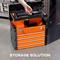HOMCOM 4 Drawers Large Tool Box, Steel Toolbox with Handle, Orange