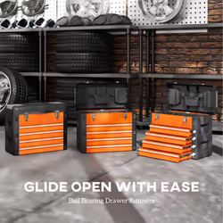 HOMCOM 4 Drawers Large Tool Box, Steel Toolbox with Handle, Orange - Additional view 4