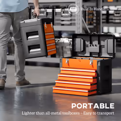 HOMCOM 4 Drawers Large Tool Box, Steel Toolbox with Handle, Orange - Additional view 5