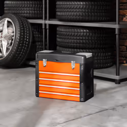 HOMCOM 4 Drawers Large Tool Box, Steel Toolbox with Handle, Orange - Additional view 6