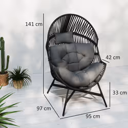Outsunny Standing Rattan Garden Egg Chair with Headrest, Charcoal Grey