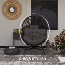 Outsunny Standing Rattan Garden Egg Chair with Headrest, Charcoal Grey