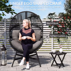 Outsunny Standing Rattan Garden Egg Chair with Headrest, Charcoal Grey - Additional view 4
