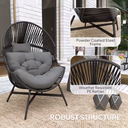 Outsunny Standing Rattan Garden Egg Chair with Headrest, Charcoal Grey - Additional view 5