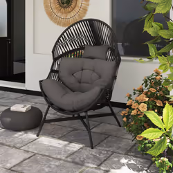 Outsunny Standing Rattan Garden Egg Chair with Headrest, Charcoal Grey - Additional view 7