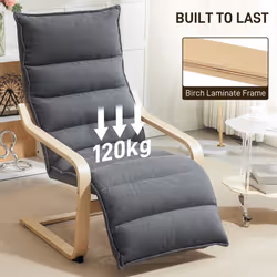 HOMCOM Birch Wood Lounge Chair for Living Room, Bedroom - Grey