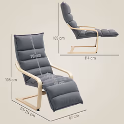 HOMCOM Birch Wood Lounge Chair for Living Room, Bedroom - Grey - Additional view 5