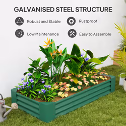 Outsunny Galvanised Raised Garden Bed, 180x90x30cm Raised Planter, Green