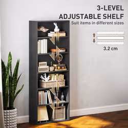 HOMCOM 6 Tier Bookshelf, Freestanding Bookcase with Adjustable Shelves, Black - Additional view 4