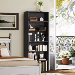 HOMCOM 6 Tier Bookshelf, Freestanding Bookcase with Adjustable Shelves, Black - Additional view 6