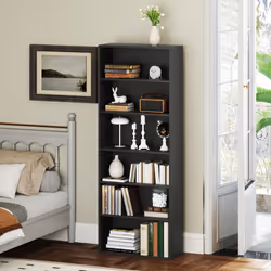 HOMCOM 6 Tier Bookshelf, Freestanding Bookcase with Adjustable Shelves, Black - Additional view 7