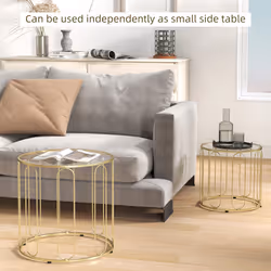 HOMCOM Coffee Table Set of 2, Nest of Tables with Metal Frame, Gold Tone
