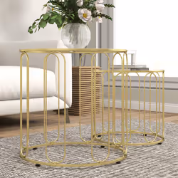 HOMCOM Coffee Table Set of 2, Nest of Tables with Metal Frame, Gold Tone - Additional view 6
