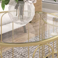 HOMCOM Coffee Table Set of 2, Nest of Tables with Metal Frame, Gold Tone - Additional view 7
