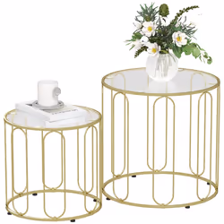 HOMCOM Coffee Table Set of 2, Nest of Tables with Metal Frame, Gold Tone - Additional view 8