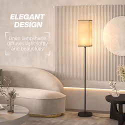 HOMCOM Standing Floor Lamp with Linen Shade for Living Room, Bedroom, Black