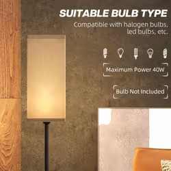 HOMCOM Standing Floor Lamp with Linen Shade for Living Room, Bedroom, Black