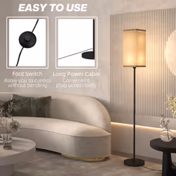 HOMCOM Standing Floor Lamp with Linen Shade for Living Room, Bedroom, Black - Additional view 5