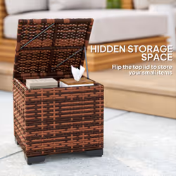 Outsunny Set of 2 Rattan Footstool, Storage Ottoman w/ Cushions, Beige