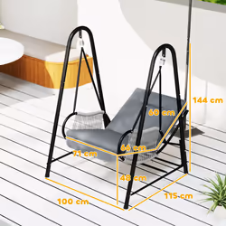 Outsunny Rattan Swing Chair with Stand and Seat Cushion, Light Grey
