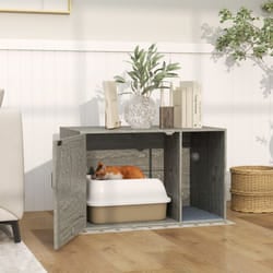 PawHut Cat Litter Box Enclosure with Rattan Door, Scratching Mat