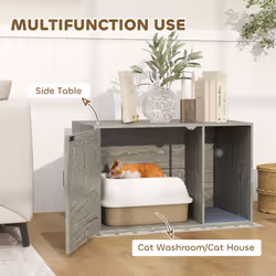 PawHut Cat Litter Box Enclosure with Rattan Door, Scratching Mat