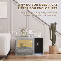 PawHut Cat Litter Box Enclosure with Rattan Door, Scratching Mat