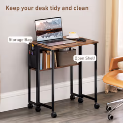 HOMCOM 63 cm Foldable Computer Desk on Wheels for Small Spaces - Brown - Additional view 4